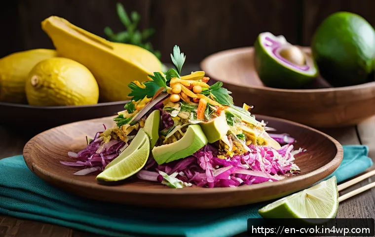 대체 단백질 요리법으로 만드는 고급 요리 - A vibrant, close-up shot of a rustic wooden table displaying a colorful spread of plant-based dishes...